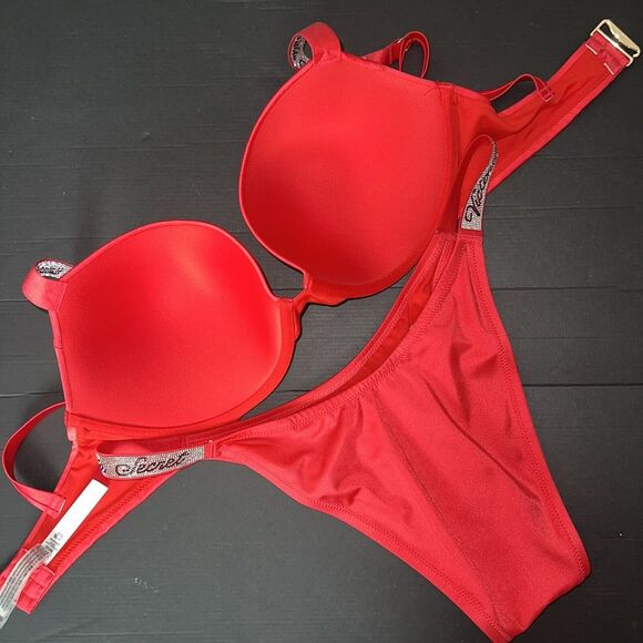 Victoria's Secret 36DD,36DDD BIKINI M,L,XL Brazilian bottom PINK RED SHINE STRAP - Picture 3 of 3